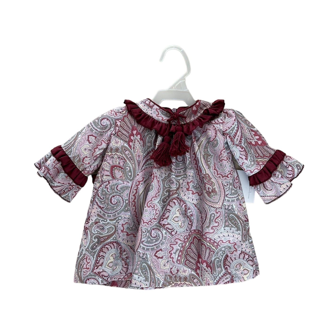 Vestido garigoleo con borlas guindas