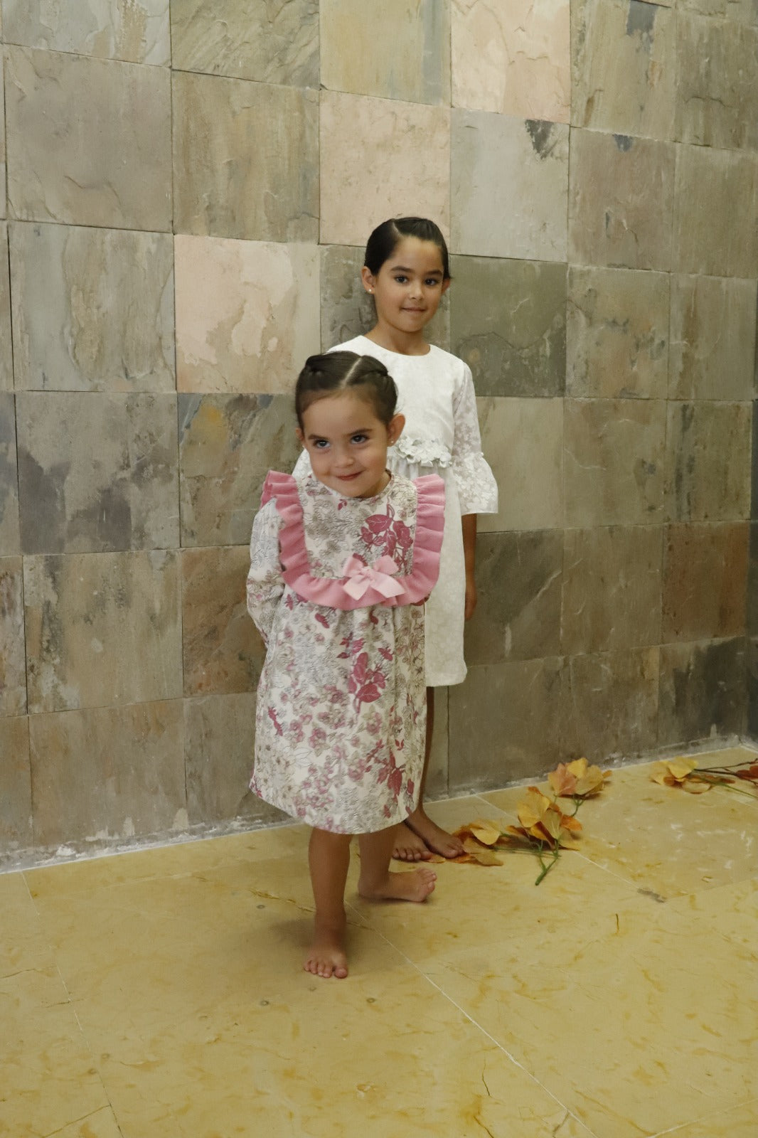 Vestido Flores Rosa y Beige
