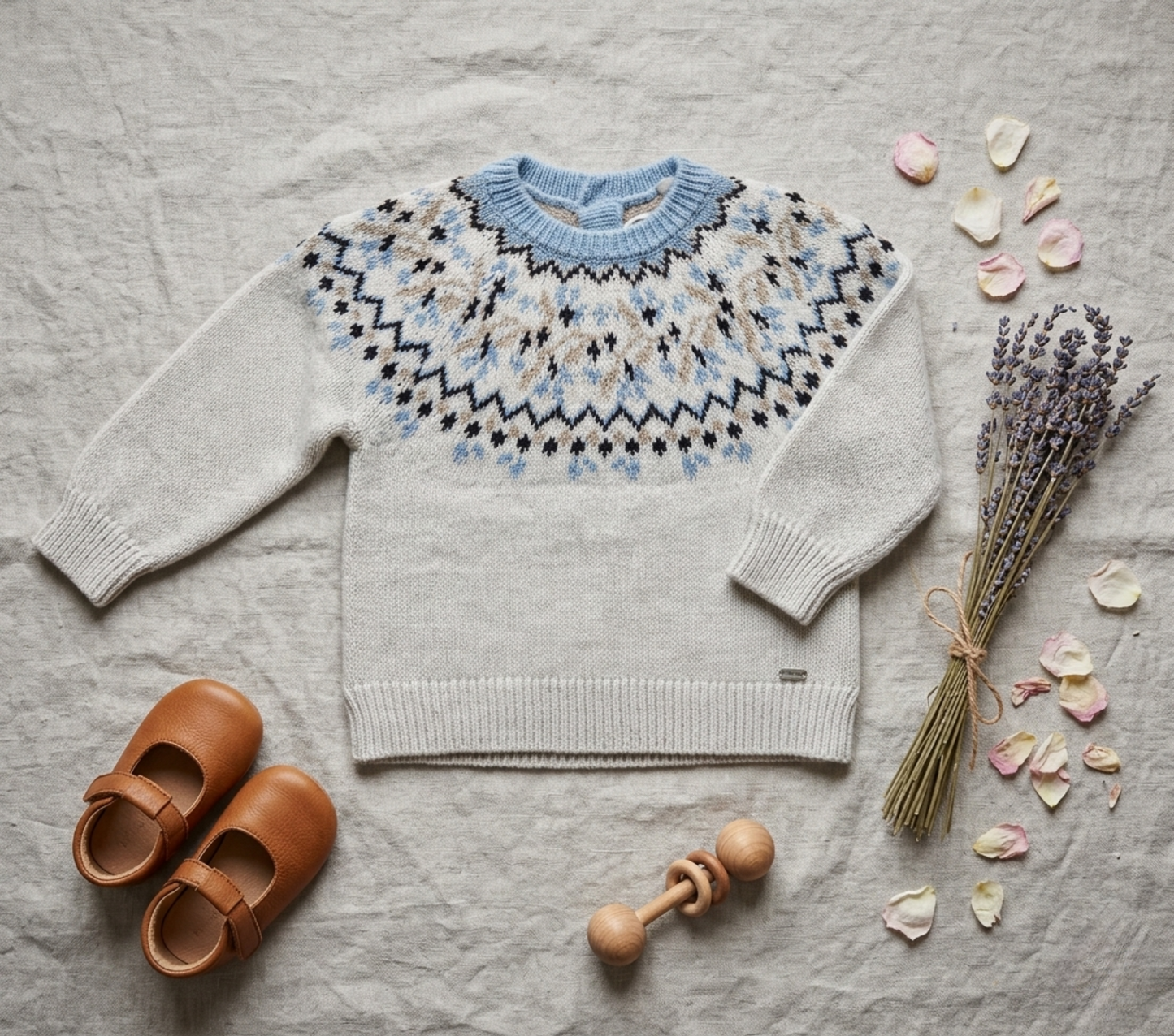 Sueter beige con azul