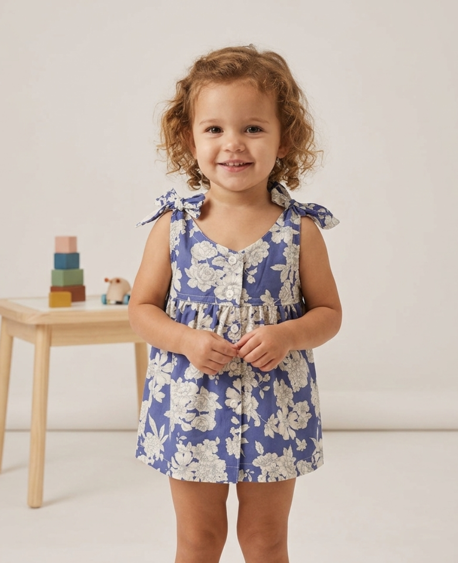 Vestido azul sin mangas flores