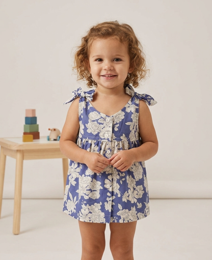 Vestido azul sin mangas flores