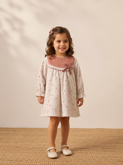 Vestido Zorros Rosa y Gris