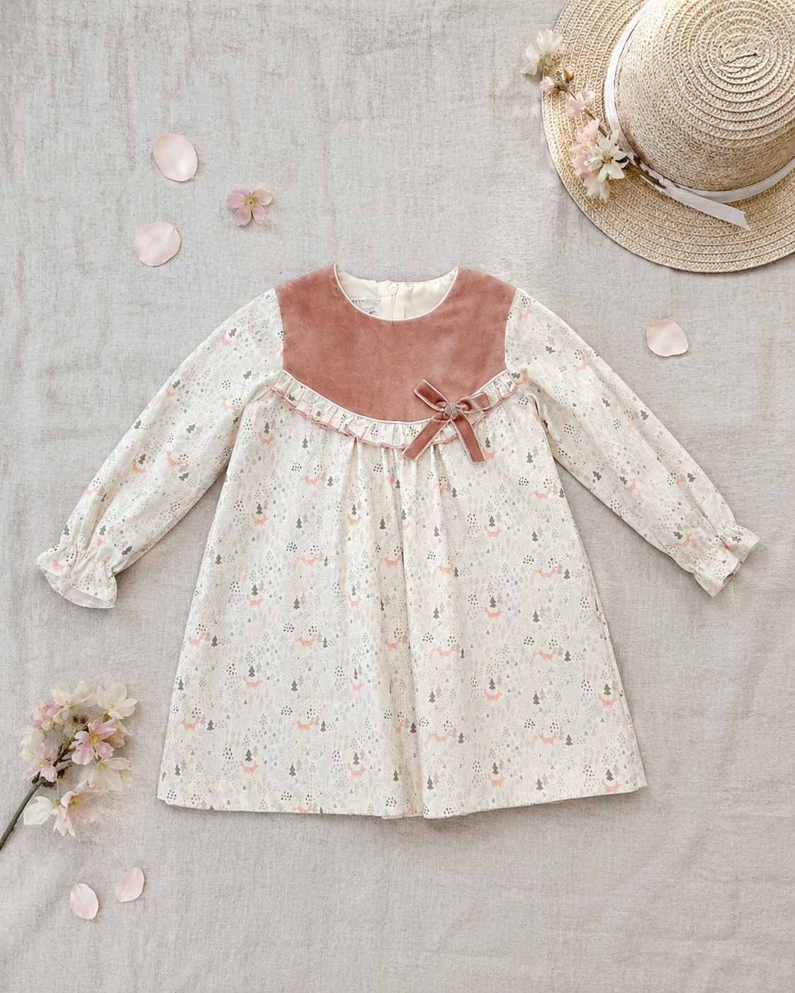 Vestido Zorros Rosa y Gris