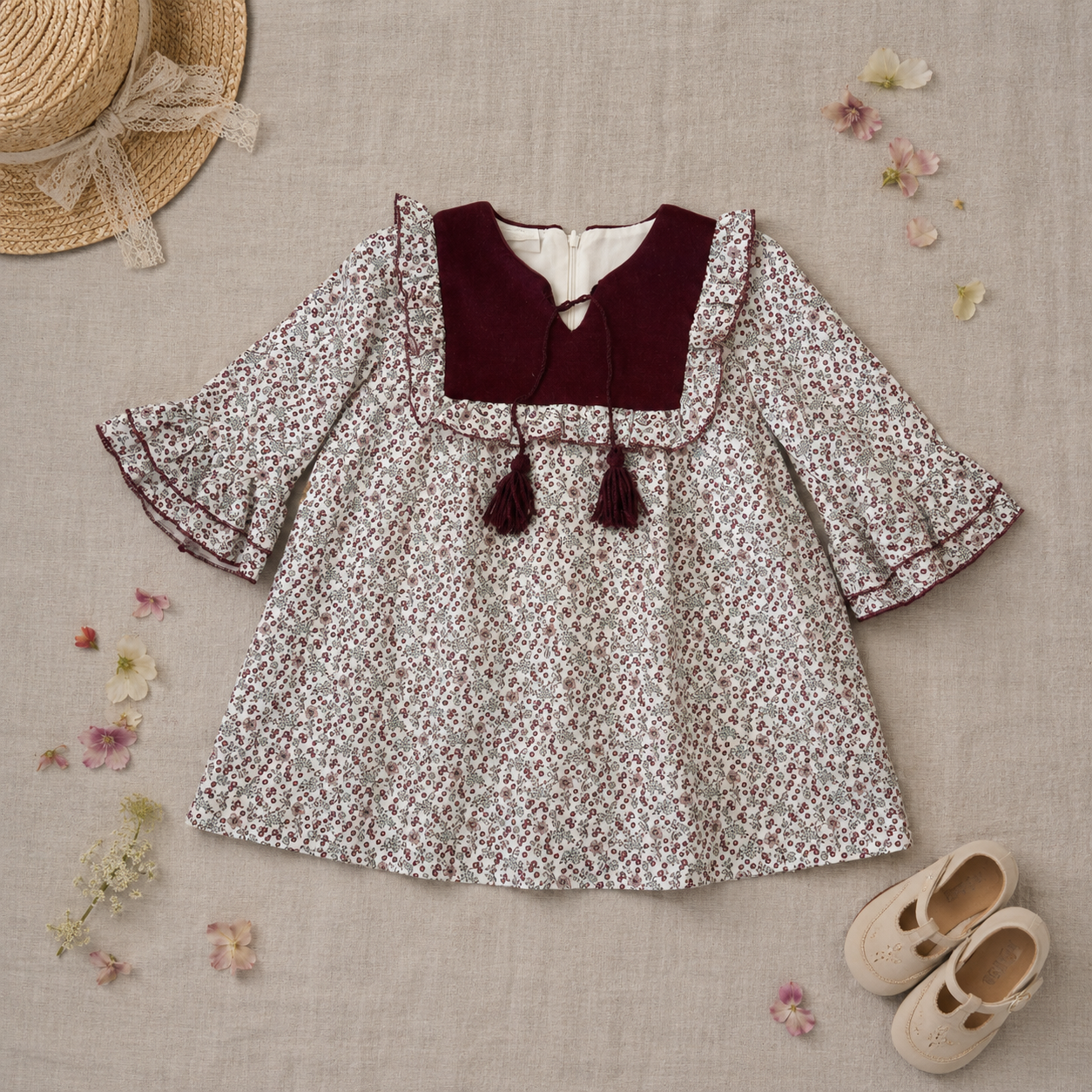 Vestido florecitas con borlas