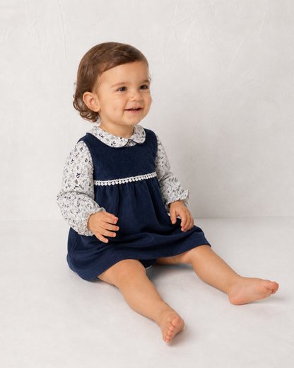 Vestido pana azul con blusa