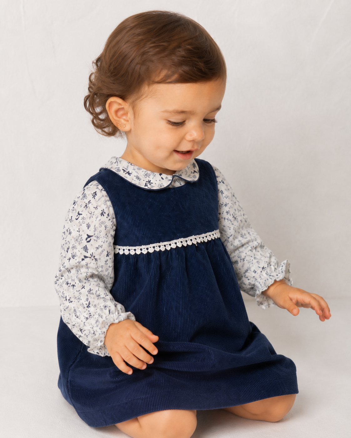 Vestido pana azul con blusa