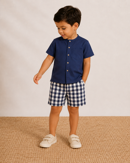 Conjunto camisa manga corta azul y short