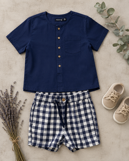 Conjunto camisa manga corta azul y short