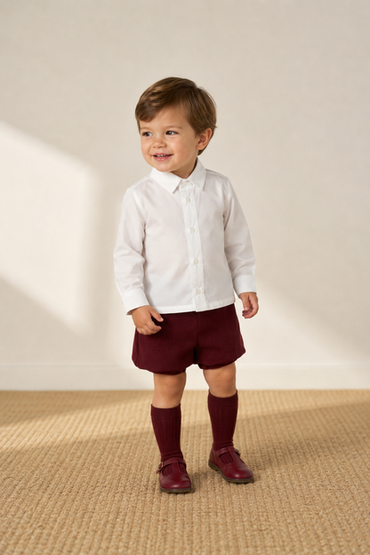 Conjunto camisa manga larga y short vino