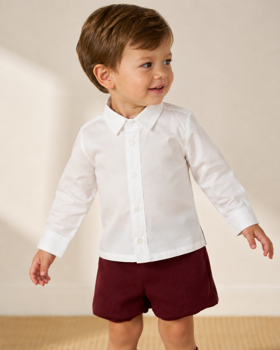 Conjunto camisa manga larga y short vino