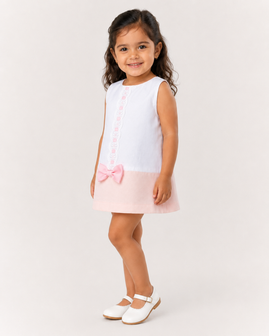 Vestido Piqué Blanco y Rosa