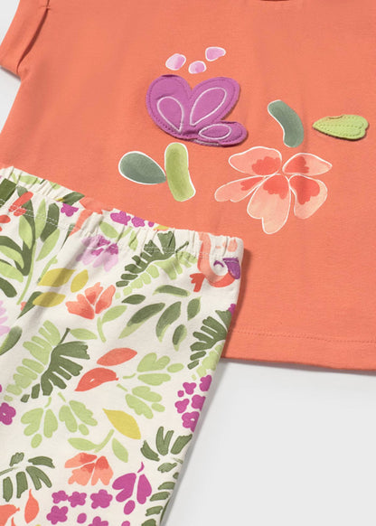 Conjunto blusa naranja flores y leggins