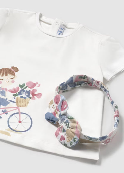 Blusa blanca con estampado y diadema