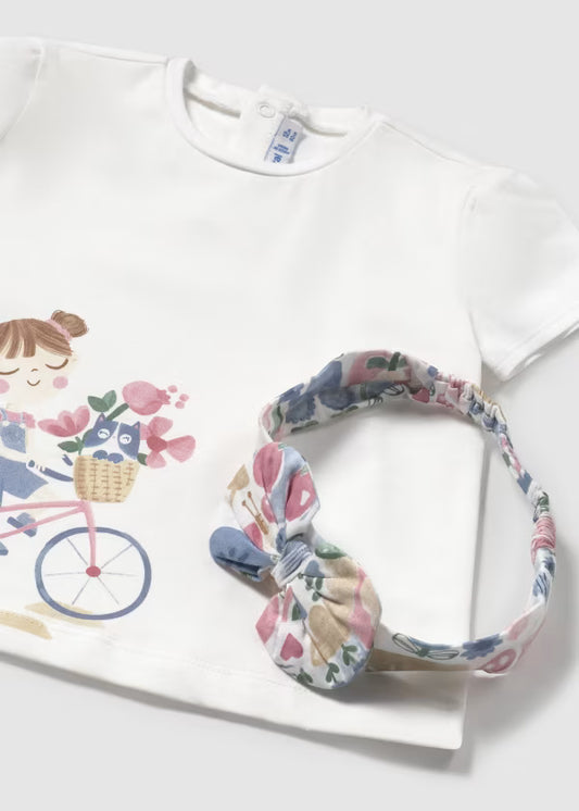 Blusa blanca con estampado y diadema