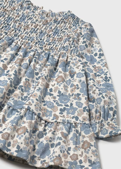 Vestido Flores Azul Beige