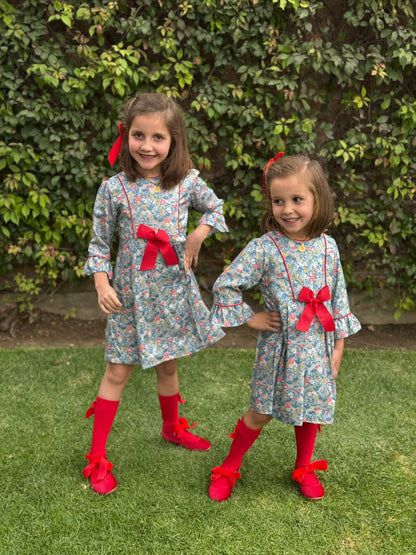 Vestido flores con moño guinda