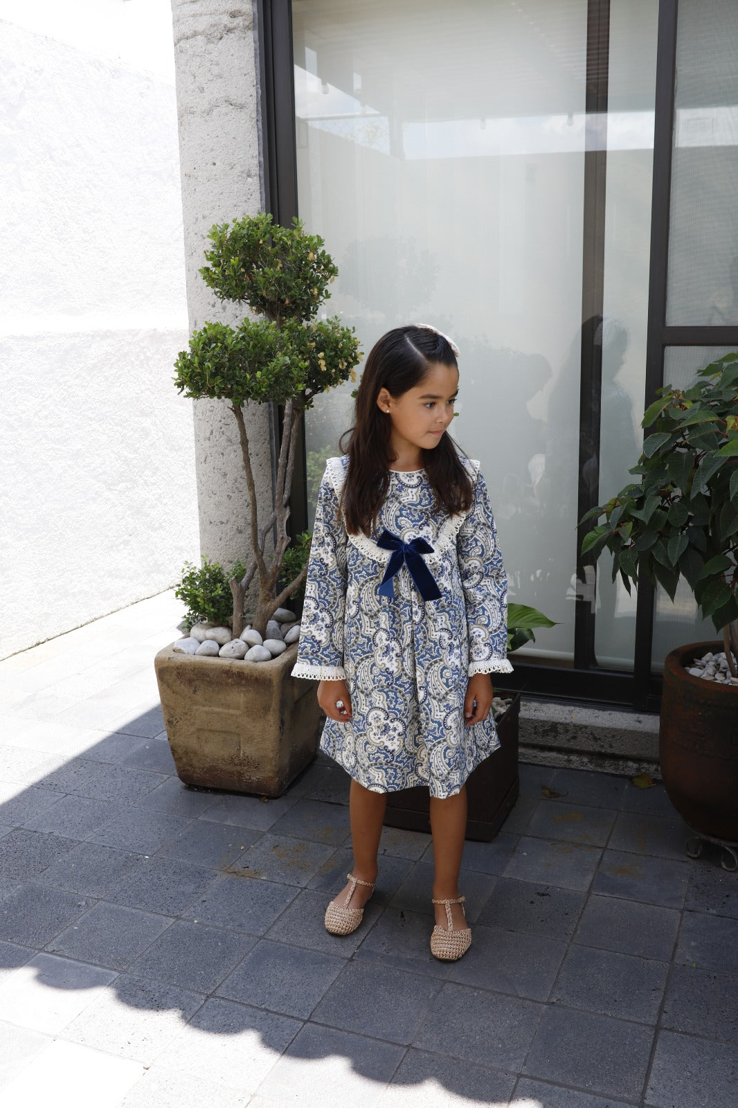 Vestido Azul Con Beige