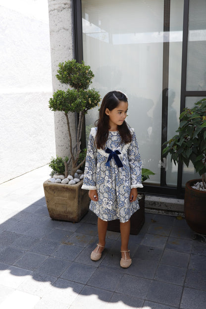 Vestido Azul Con Beige