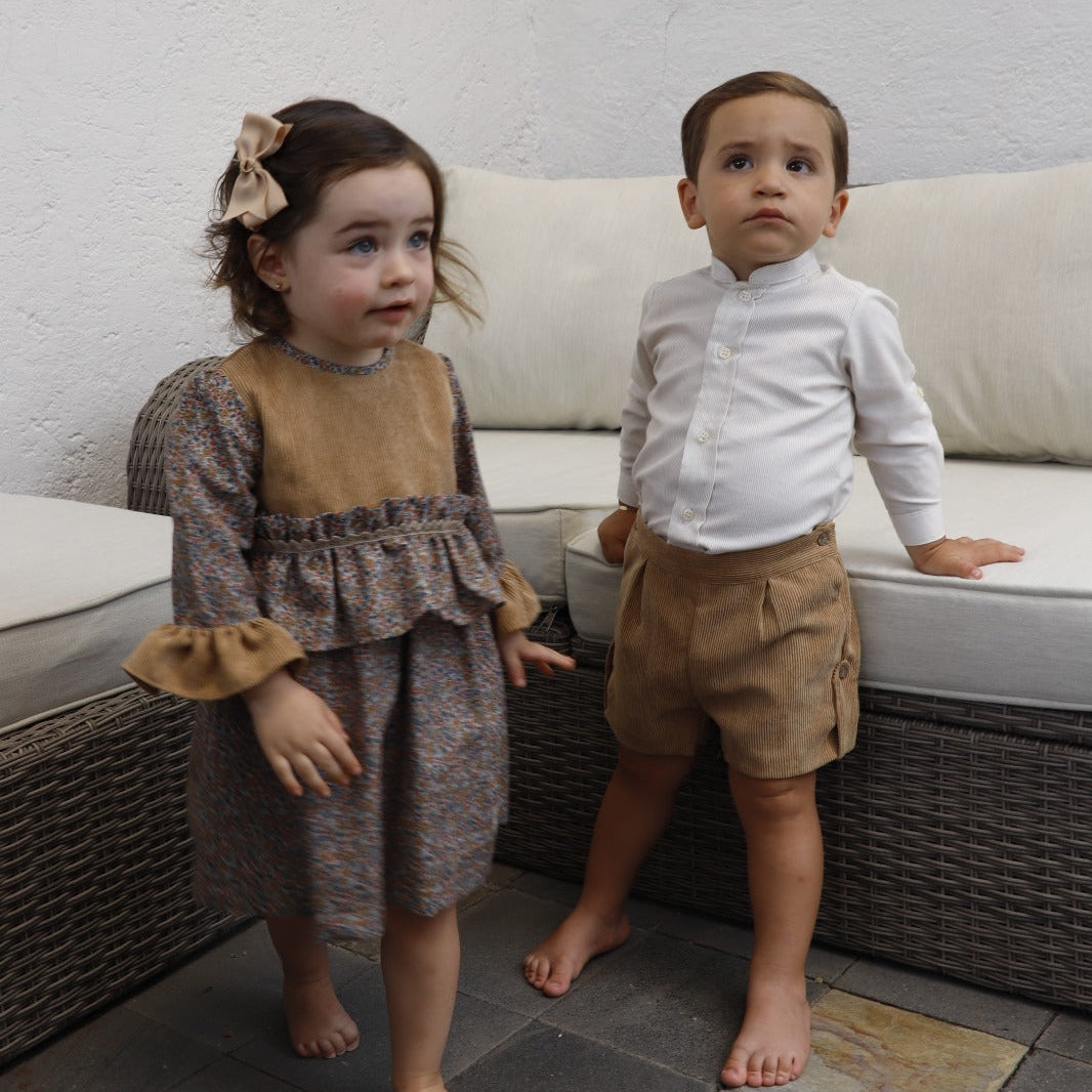 Conjunto camisa y tirantes pana café