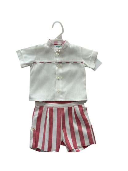 Conjunto Lino Bermuda Rayas Rojas