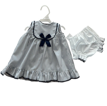 Vestido rayas azul con moño