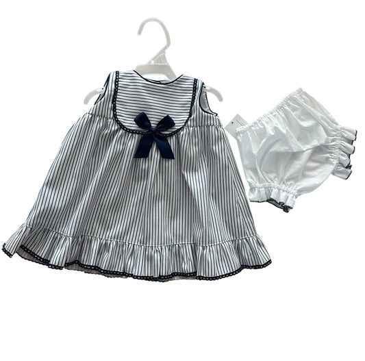 Vestido rayas azul con moño