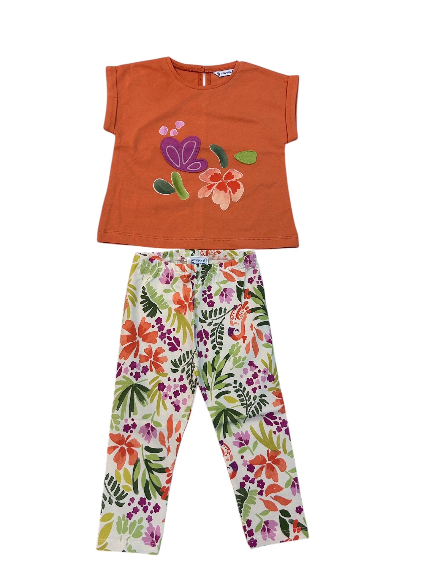 Conjunto blusa naranja flores y leggins