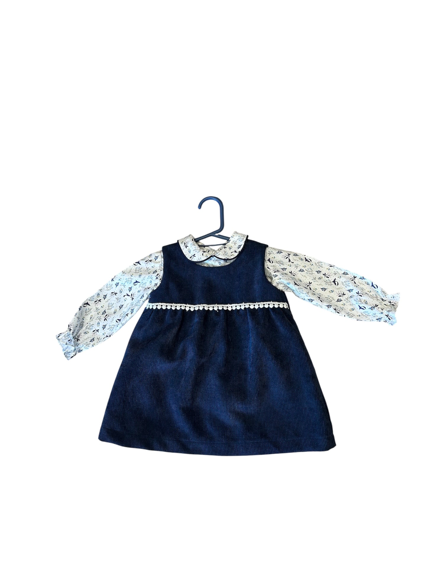 Vestido pana azul con blusa