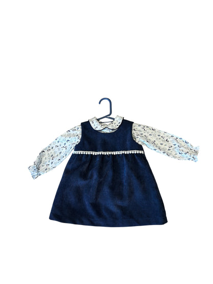 Vestido pana azul con blusa