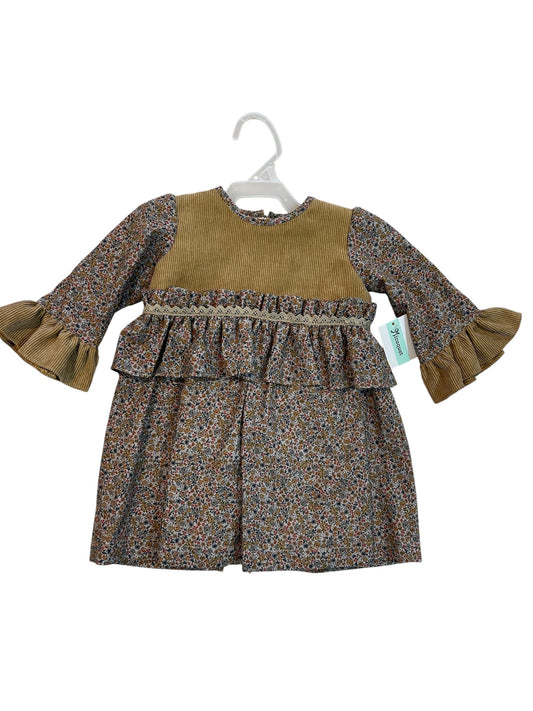 Vestido Flores Con Pana Beige