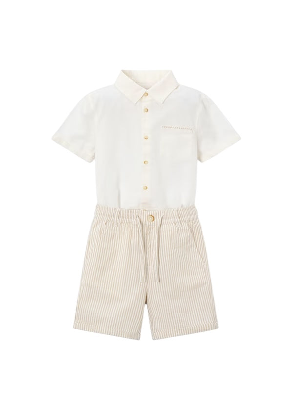 Conjunto Bermuda Beige Rayas