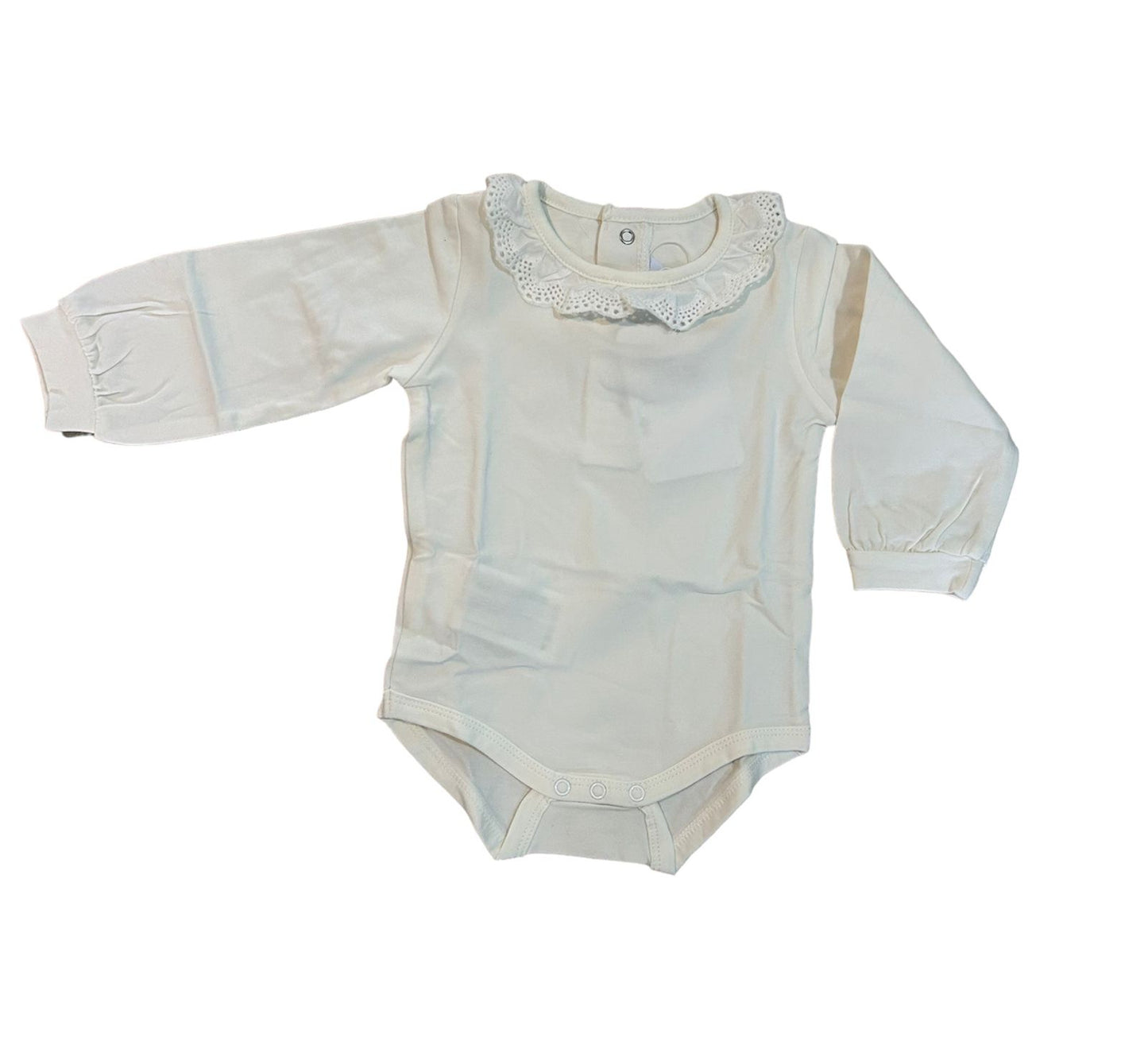 Pañalero blanco manga larga y cuello bordado