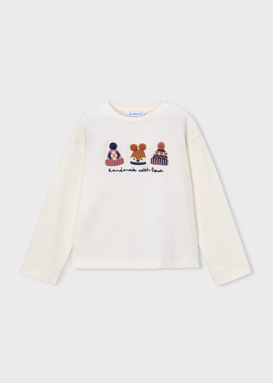 Blusa blanca manga larga detalle bordado 3D
