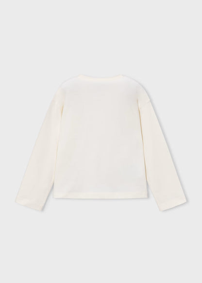 Blusa blanca manga larga detalle bordado 3D